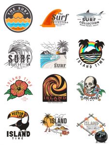 美式复古热带海滩度假插画徽标印花烫印图案AI矢量PNG免抠图素材-设计猿