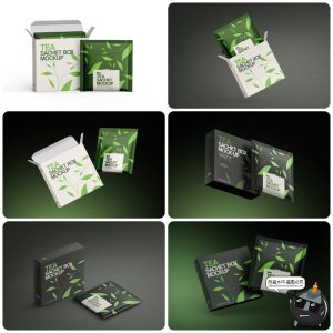 茶叶花茶绿茶冻茶冲泡吊茶包装纸盒内袋智能贴图样机PSD模板素材-设计猿