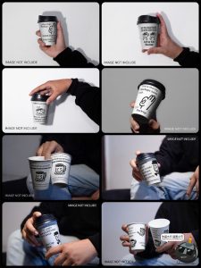 时尚手持一次性外卖奶茶咖啡果汁纸杯贴图效果图样机PSD模板素材-设计猿