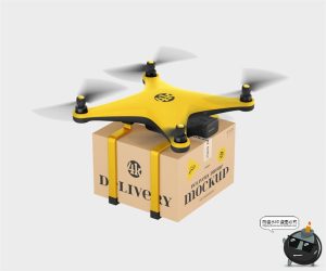 无人机送货纸箱纸盒模型概念LOGO贴图效果展示样机PSD模板ps素材-设计猿