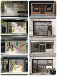 商店玻璃橱窗门店窗户贴纸店面宣传广告效果展示样机PSD模板素材-设计猿