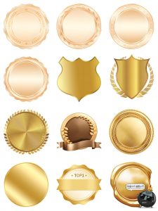 金色闪亮金属徽章奖章底纹挂牌电商海报主图详情装饰PNG免扣素材-设计猿