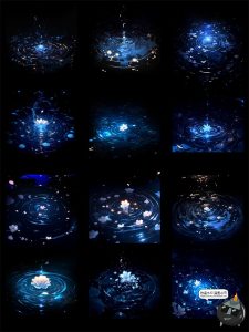 梦幻唯美水面波纹涟漪高清光效花瓣水滴特效美工后期PNG免抠素材-设计猿