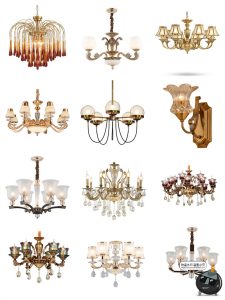 欧式复古水晶吊灯灯饰婚礼婚庆免抠装饰道具后期合成PNG免抠素材-设计猿