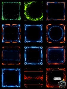 炫酷赛博朋克科技风边框美工游戏手账后期特效合成PNG免抠素材图-设计猿