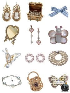 高级欧式复古奢华巴洛克宫廷珠宝首饰项链耳环免抠PNG手帐素材图-设计猿