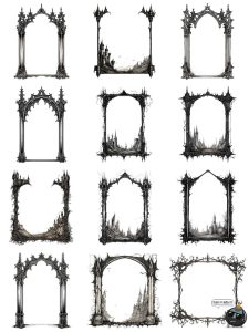 暗黑哥特风万圣节活动边框插画海报装饰剪贴画手账PNG免抠素材图-设计猿