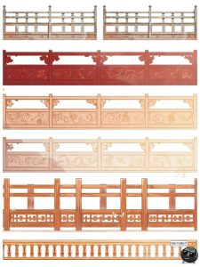 卡通游戏古风木质栏杆围栏雕栏玉砌护栏免抠PNG透明背景装饰素材-设计猿