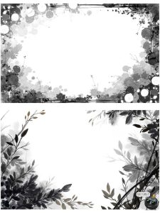 中国风水墨边框复古花枝竹叶长方形黑墨花卉诗意边框png免抠素材-设计猿