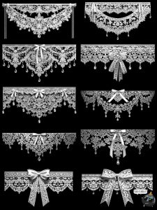 欧式巴洛克蕾丝边框花纹花边白丝带蝴蝶结装饰PNG免抠美工素材图-设计猿