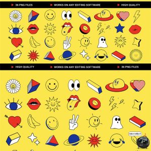 复古俏皮趣味表情Y2K美学潮流贴纸装饰元素卡通免抠图片PNG素材-设计猿