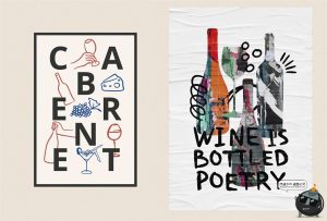 葡萄酒水果花朵手绘插画标签线条涂鸦艺术拼贴元素PNG免抠素材-设计猿