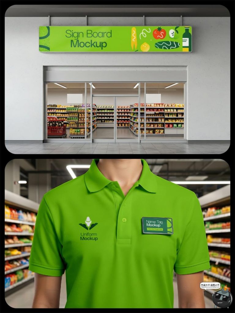 购物商场超市便利店生鲜品牌形象场景店铺vi贴图psd样机模板素材-设计猿