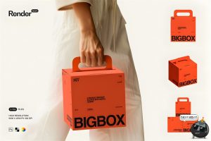 正方形时尚文创周边礼盒纸盒手提纸箱产品包装展示图PSD样机素材-设计猿