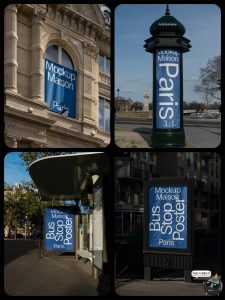 法国街头城市街拍灯箱广告牌海报作品展示效果图样机PSD模板素材-设计猿