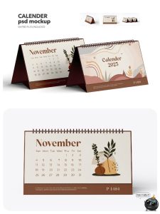 圈装立式日历月历桌面台历日期表模型智能贴图样机PSD模板ps素材-设计猿
