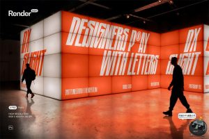 弱光艺术展厅LED屏幕灯箱广告主视觉背景横幅展示效果图PSD样机-设计猿