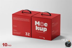 正方形手提纸箱包装盒礼盒产品包装展示效果图PSD模板样机ps素材-设计猿