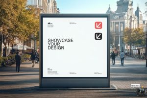 户外街道广场灯箱公交站站牌站点广告牌贴图展示PSD模板样机素材-设计猿