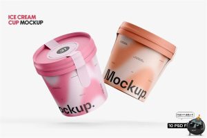 圆形冰淇淋酸奶雪糕杯装甜品产品包装展示效果图样机PSD模板素材-设计猿