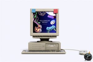 复古老式台式win大头电脑计算机模型屏幕展示贴图样机PSD模板素材-设计猿