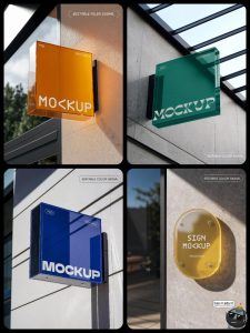 潮流店铺户外门牌亚克力招牌店名挂墙式侧挂贴图样机PSD模板素材-设计猿