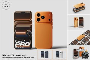 可换三种配色iPhone17苹果手机样机广告UI界面APP展示PSD模板素材-设计猿