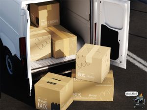 快递物流VI提案卡车包装纸箱胶带场景效果展示PSD样机模板PS素材-设计猿