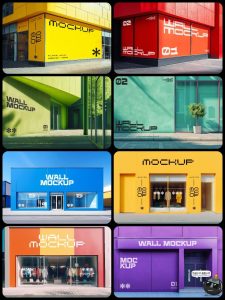 门店门头商场超市外墙橱窗店铺店招招牌海报装修PSD模板贴图样机-设计猿