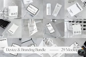 简约场景手提袋化妆品包装手机iPad平板电脑纸袋PSD模板样机素材-设计猿