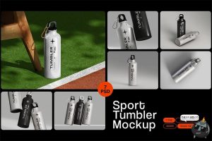户外便携随行不锈钢运动水壶保温杯包装展示效果图样机PS模板素材-设计猿