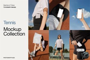 运动健身场景名片帆布包模特手机网球场展示效果图PSD模板样机-设计猿