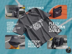 T恤卫衣工装帆布包渔夫帽袜子吊牌标签展示效果图PSD模板样机素材-设计猿