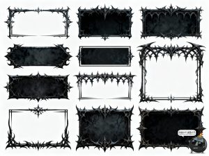 哥特暗黑边框邪恶魔反派尖刺围框PNG免抠图片素材-设计猿