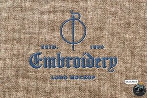 刺绣棉麻布粗布材质服装织物logo图案商标图案样机PSD模板ps素材-设计猿