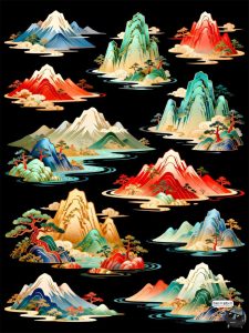 国潮山水仿古新中式风景画迎客松元素PSD模板素材-设计猿