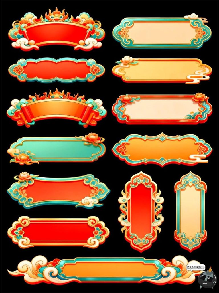 国潮风边框立体手绘风仿喜庆古元素PSD模板素材图-设计猿