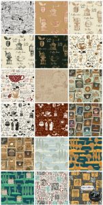 复古怀旧手绘元素插画无缝图案装饰底纹背景AI矢量JPG图片素材-设计猿