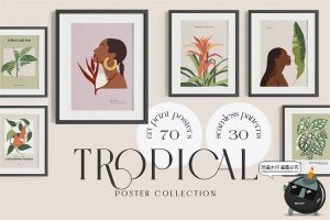 现代简约时尚热带植物装饰挂画海报插画底纹花纹图案AI矢量素材图-设计猿