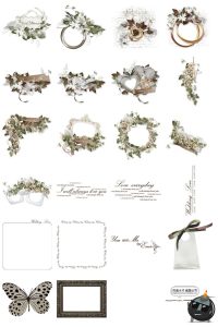 复古欧式边框蕾丝蝴蝶结植物花卉手账PNG装饰元素美工拼贴素材图-设计猿