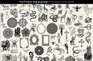 300款暗黑中世纪古典复古风格图案纹身线稿插图PNG免抠图片素材-设计猿