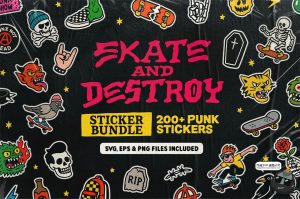 卡通潮流牌复古街头滑板摇滚朋克手绘贴纸插图插画AI矢量PNG素材-设计猿