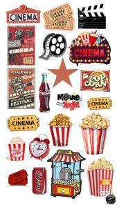 复古影院文化爆米花胶卷放映机手帐拼贴剪纸PNG免抠图美工素材图-设计猿