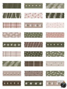 森系复古绿棕色花纹手帐胶带装饰饭圈美工AI矢量PNG免抠图素材-设计猿