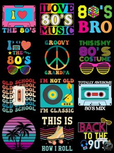 美式复古怀旧风80年代流行元素T恤印花烫画PNG图案AI矢量图素材-设计猿