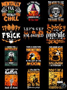 复古美式万圣节派对女巫南瓜幽灵鬼怪插画T恤印花AI矢量PNG素材-设计猿