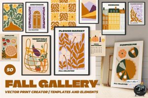 复古秋季花卉植物手绘装饰插图插画芯海报PNG拼贴手账AI矢量素材-设计猿