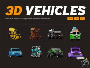 迷你Q版卡通汽车交通工具3D图标icon素材FBX格式blend免抠PNG图片-设计猿