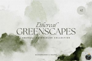 复古印染水墨绿色自然抽象艺术水彩渗色晕染背景底纹JPG图片素材-设计猿