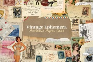 复古日记笔记本信封邮票门票收据人物剪贴拼贴元素PNG免抠图素材-设计猿